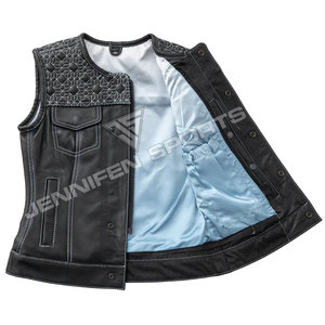 Chaleco de Cuero con Corte de Diamante para Motocicleta, para Mujer, Verano, Resistente al Viento, Transpirable, Informal, con Cierre, Perforado, Personalizable - Product Image 2