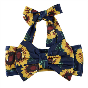 Ensemble bikini 2 pièces pour femme, imprimé tournesol, col licou, devant torsadé, bas taille haute, bretelles croisées en Spandex, maillot de bain extensible - Product Image 6