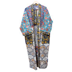 <b>Women</b> Floral Printed Long Robe V-Neck Three Quarter Sleeve Full Length Knitted Cotton Soft Quick Dry <b>Belt</b> Closure Fashion Spring - Product Image 4