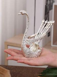 Support à cuillères en métal, décoration de table en forme de cygne, support de rangement pour couverts, support élégant pour ustensiles, porte-cuillères en acier poli, accessoire de salle à manger - Product Image 3