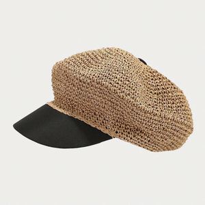 Gorra Francesa Retro Hecha a Mano de Paja Tejida a Crochet con Visera, para Mujer, Verano, Vacaciones al Aire Libre, con Costuras Decorativas, Estilo Marinero, a la Moda - Product Image 1