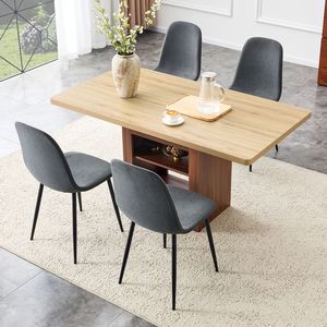 Set Moderno di Tavolo e Sedie da Pranzo in Lino e Cotone, Tavolo Allungabile 59-71 Pollici, Set 4 Pezzi in Grigio Scuro, Design a 'L' Elegante e Scalabile - Product Image 2