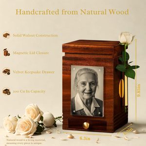 Luxury Solid Walnut Wood Rectangular Cremation Urn for Adult Ashes | 200 Cu <b>Large</b> Simple Memorial Urn <b>Photo</b> Display <b>Frame</b> - Product Image 1