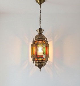 Moroccan <b>Brass</b> <b>Lantern</b> Hanging Ceiling Light Multicolor Stained Glass Home Decoration - Product Image 1