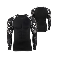 Meilleures ventes de vêtements d'arts martiaux : Rashguard de Jiu-Jitsu Brésilien pour hommes, T-shirt de compression, couche de base, manches imprimées