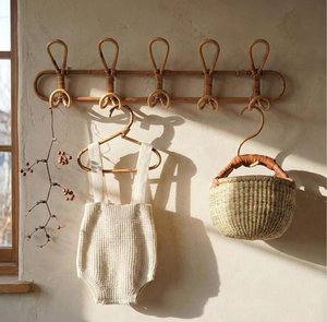 Porte-manteau mural en rotin tressé fait main, support naturel pour manteaux, chapeaux et sacs, organisateur mural bohème pour entrée, chambre d'enfant - Product Image 6