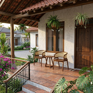 Serenity - Salon de jardin en teck et rotin de qualité supérieure, style rustique moderne, dossier en teck massif, non pliable, pour terrasse extérieure - Product Image 4