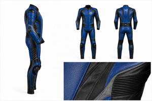 Custom Measurement One-Piece Leather Motorcycle <b>Suit</b> | Winter Printed | Blue Black <b>Red</b> | OEM ODM Manufacturer | Premium Design - Product Image 6