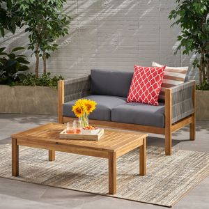 Set Divanetto da Esterno con Telaio in Legno di Acacia e Tavolino, con Cuscini, Arredamento da Giardino per Conversazione, Mobili in Legno per Esterni - Product Image 1