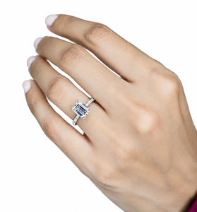 Anillo de Lujo con Esmeralda y Diamantes Redondos Cultivados en Laboratorio, Oro Sólido de 14K/18K, Halo, Media Eternidad, Banda Pavé, Anillo de Promesa, Anillo de Boda - Product Image 6