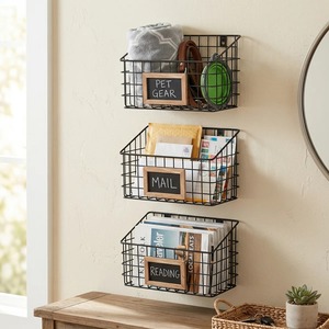 Set Of 3 Wall Hanging Fruit Basket With Slate <b>Label</b> Metal Storage Rack For <b>Kitchen</b> Fruits Vegetables Modern Home Decor Storage - Product Image 5