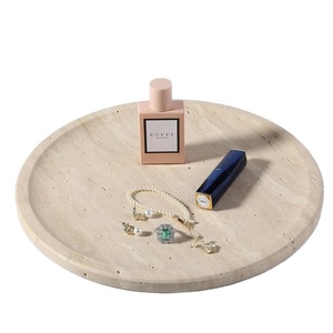 Plateau de service rond de luxe en marbre travertin plateau en pierre naturelle pour bijoux parfum bougies cuisine salle à manger affichage maison moderne - Product Image 1