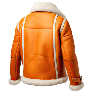 Glory Custom Oversized Orange Shearling Leather <b>Jacket</b> With Warm Winter <b>Fur</b> <b>Lined</b> Stylish Streetwear <b>Jacket</b> For Unisex Outerwear - Product Image 2