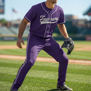 Ensemble d'uniformes de baseball de couleur violette magnifique, uni, teint, motif uni, col en V, pour hommes, baseball et softball - Product Image 6