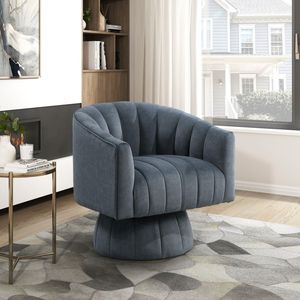 Poltrona in Velluto Grigio Scuro, Moderna e Lussuosa, Girevole con Schienale a Botte, Comoda Sedia per Soggiorno - Product Image 1