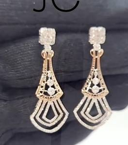 Pendientes Largos Étnicos con Diamantes Naturales de 14 Quilates en Oro Blanco y Rosa, 1.44 Ct, Certificados por IGI, Corte Brillante, para Mujer - Product Image 3