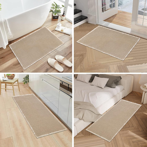 Alfombra de Baño Rectangular Minimalista de Algodón Tejido, Color Beige Sólido, Secado Rápido, Base de Espuma Viscoelástica para el Suelo del Baño - Product Image 4
