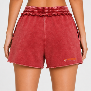 Shorts pour femmes 100% Coton, style vintage, délavés à l'acide, avec logo personnalisé, séchage rapide, respirants, élégants et confortables, vente en gros - Product Image 4