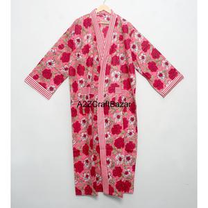 Bata Kimono Ecológica 100% Algodón Puro Lavable con Estampado Floral para Dama de Honor, Ropa de Dormir de Verano Suave y Elegante - Product Image 1