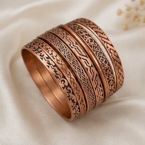 Premium Textured Multi Ring Pure Copper Bangle <b>Stack</b> Handmade Embossed Pattern Metal Jewelry Exquisite Design - Product Image 4