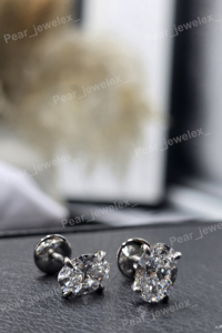 Oval Cut Diamond <b>Screw</b> Back Stud <b>Earrings</b> 925 Silver Claw Setting Classic Women's Engagement Jewelry - Product Image 3