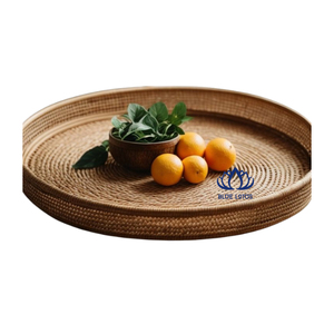 ถาดเสิร์ฟหวายรักษ์โลก BLUE LOTUS ตะกร้าหวายธรรมชาติทำมือ ลายดอกไม้ อเนกประสงค์ สำหรับเสิร์ฟอาหาร กาแฟ และจัดแสดง - Product Image 1