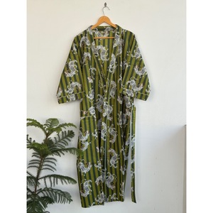 V-Neck Printed <b>Animal</b> <b>Pattern</b> Breathable <b>Knitted</b> Kimono Robe Belt Three Quarter Sleeve Maxi Length Loose Fit 100% Cover-Up - Product Image 6