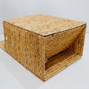 Panier à linge en jacinthe d'eau tissé à la main, écologique, avec couvercle et doublure pour le rangement dans la salle de bain - Product Image 2