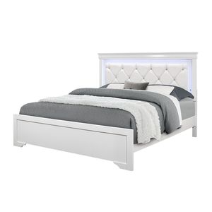 Letto King Size Bianco con Illuminazione LED e Testiera Imbottita Stile Shaker - Product Image 3