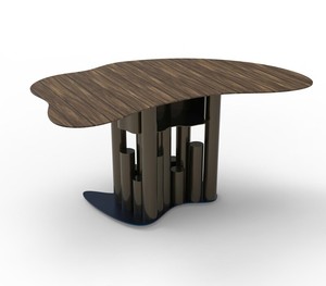 Designer Unique Shape Dining <b>Desk</b> with <b>Solid</b> <b>Wood</b> Surface and Statement Cylinder Base - Product Image 2