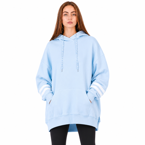 Sudadera con Capucha Extra Grande Azul Claro, Material de Felpa, Color Sólido, Manga Larga, Estilo Casual para Hombre, Ropa de Otoño - Product Image 1