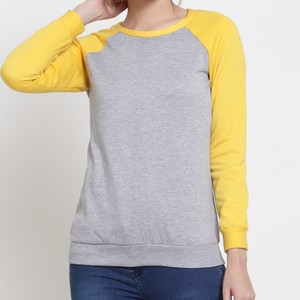 Sweat-shirt à manches longues et col rond pour femme, gris et jaune, en tricot décontracté, mélange de coton, pour l'automne - Product Image 3