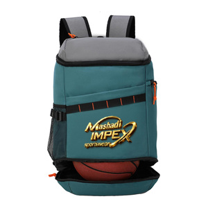 Two Tone Black Panelled Zipper Sports <b>Backpack</b> <b>Large</b> Capacity Portable Design External USB Charging Port Separate Ball Pocket - Product Image 1