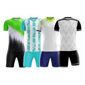 Conjunto de Uniforme de Fútbol para Hombre, Camiseta de Manga Corta con Rayas Blancas y Turquesa, Cuello Redondo, Poliéster que Absorbe la Humedad, Corte Regular - Product Image 4