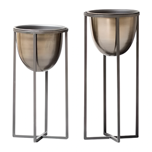 Ensemble de jardin en cuivre très demandé, nouveau design, pot de fleurs sur support à trois pieds, noir, pour la maison et l'hôtel, complété de fleurs artificielles - Product Image 2