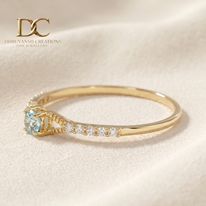 Anillo de Boda de Lujo en Oro Amarillo Sólido de 14 Quilates con Diamante Cultivado en Laboratorio y Yag Paraiba Azul, Joyería Fina para Mujer, Certificado IGI - Product Image 3