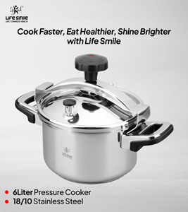 หม้ออัดแรงดันสเตนเลสสตีล 6 ลิตร พรีเมียม 18/10 พร้อมตะกร้านึ่งและฝาแก้ว - Product Image 2