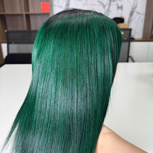 Prix de gros 100% brut vierge vietnamien humain dentelle courte perruque bonestraight couleur vert foncé Super Double Drawn Extensions de cheveux - Product Image 1
