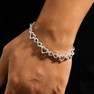 Bracelet unisexe de luxe plaqué or avec diamants, style hip-hop, chaîne tennis à maillons ronds taille brillant, ton argenté - Product Image 1