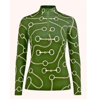 Haut de sport équestre imprimé de qualité supérieure pour femme, avec fermeture éclair 1/4, en Spandex/Polyester extensible dans les quatre sens