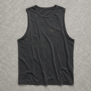 Men's Raw Edge Sleeveless T-Shirt Vintage Wash Gym Tank Top & Streetwear Vintage Wash Drop Armhole Muscle Tee - Product Image 1