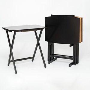 XL Oversized <b>Folding</b> <b>Tray</b> <b>Table</b> Set of 4 with Rack Black Dining Room Furniture - Product Image 1
