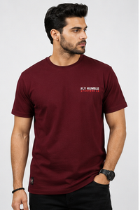 เสื้อยืดคอกลมแขนสั้นสีแดงเลือดหมูสำหรับผู้ชาย ทรงหลวม สีพื้น ผ้าฝ้ายผสมใยไผ่ โลโก้ด้านหลัง ไม่หดตัว น้ำหนัก 300 กรัม เสื้อลำลอง ขายส่ง - Product Image 5