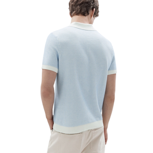 เสื้อโปโลผู้ชายสีฟ้าอ่อน ลายรังผึ้ง แขนสั้น สวมใส่สบาย ทรงเข้ารูป ระบายอากาศได้ดี เหมาะสำหรับฤดูร้อน แฟชั่นธุรกิจ คุณภาพพรีเมียม - Product Image 6