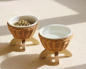 Comedero Elevado de Cerámica y Ratán Tejido a Mano para Mascotas, Tazón Antiderrames Ecológico para Perros y Gatos, Proveedor de Vietnam - Product Image 4