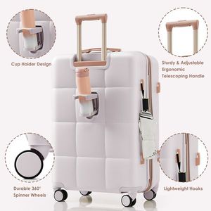 Juego de Maletas Rígidas de ABS de 3 Piezas y 20 Pulgadas con Puerto USB, Diseño de Apertura Frontal, Ruedas Giratorias, Portavasos, Maletas Elegantes para Viajar - Product Image 3