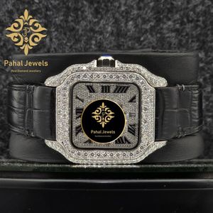 Montre mécanique de luxe avec incrustation de diamants, cadran carré de 38 mm, chiffres romains, bracelet en cuir de 20 mm, réserve de marche, montre-bracelet pour femme - Product Image 1