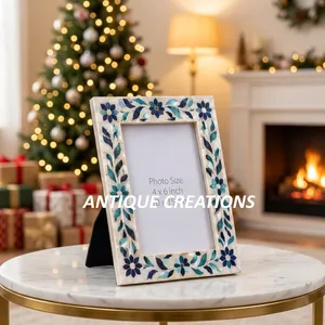 Handcrafted Blue and <b>Gold</b> Mosaic Bone Inlay <b>Photo</b> <b>Frame</b> 4x6 Decorative Wooden Picture <b>Frame</b> Vintage Woven Pattern - Product Image 3