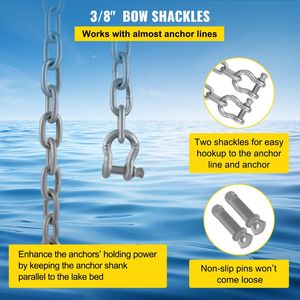 Catena di Ancoraggio in Acciaio Zincato 10 X 5/16'' con Grillo da 3/8'' - Carico di Rottura 11650 libbre, Catena di Ancoraggio da 9460 libbre per Attrezzature Nautiche - Product Image 5