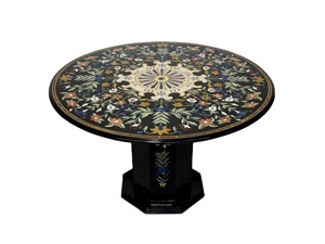 Mesa de comedor con incrustaciones de mármol hecha a mano, mesa de centro con incrustaciones de mármol blanco, mesa de mármol pietra dura, mesa de mármol de lujo hecha a mano con incrustaciones. - Product Image 3